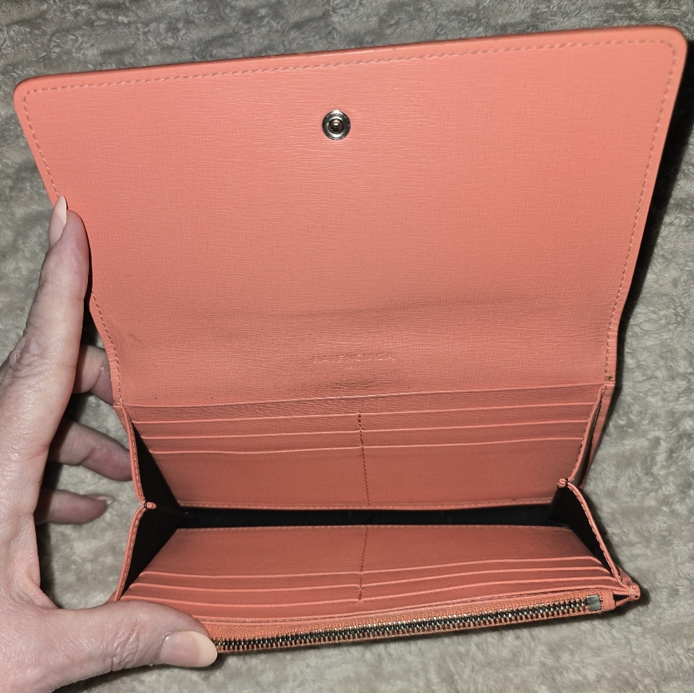 Balenciaga Long Flap Wallet. Coral Pink calfskin Leather. Euc - Picture 8 of 16